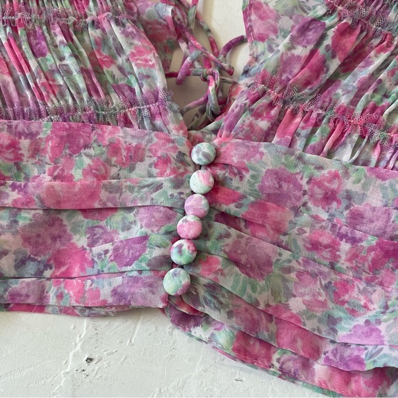 For Love and Lemons Saylor Blouse in Pink Balloon Pleats Sleeves Size XS - Picture 10 of 12